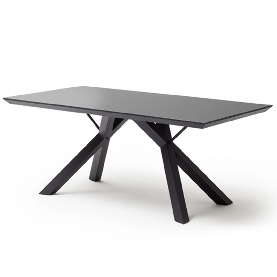 Pegane - Table de salle à manger en verre et acier coloris noir mat - L.180 x H.75 x P.95 cm - Tables à manger