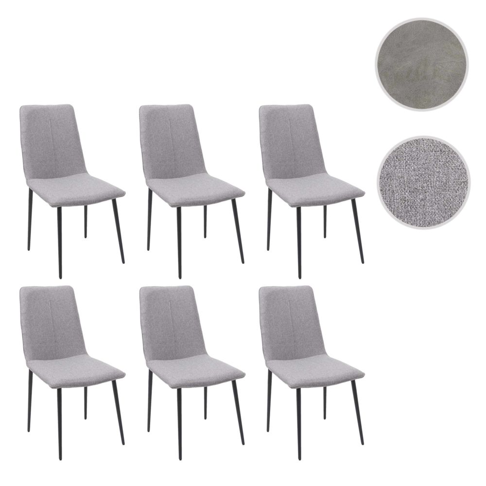 Mendler - 6x chaise de salle à manger HWC-F47, chaise de cuisine, vintage ~ tissu/textile, gris - Chaises