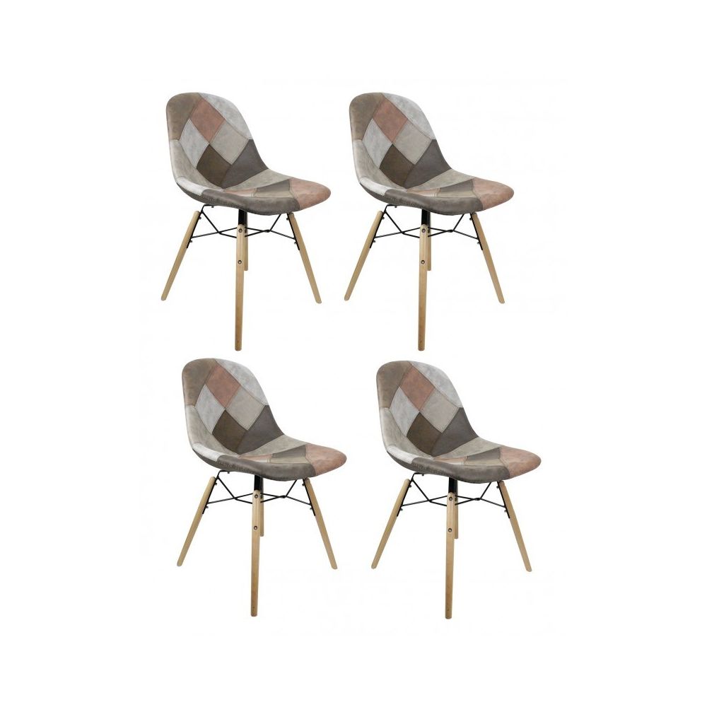 Meubletmoi - Lot 4 chaises patchwork taupe effet vieux cuir doux - SIMON - Chaises