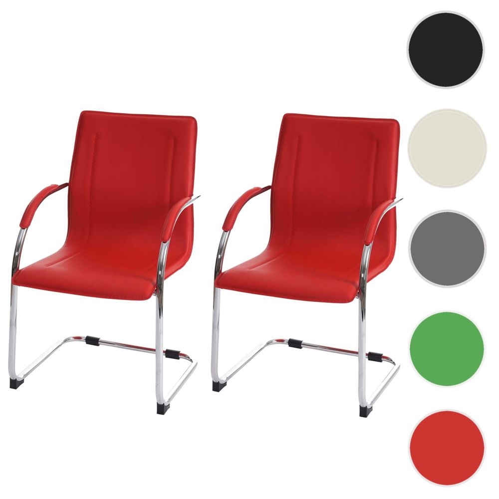 Mendler - 2x chaise de conférence Samara, chaise visiteurs cantilever, similicuir ~ rouge - Chaises