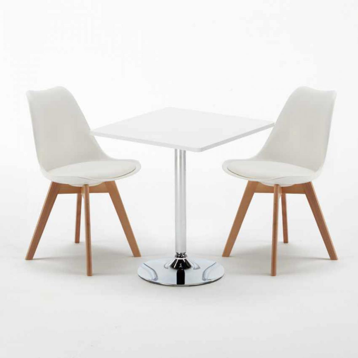 Ahd Amazing Home Design - Table Carrée Blanche 70x70cm Avec 2 Chaises Colorées Set Intérieur Bar Café Nordica Cocktail, Couleur: Blanc - Tables à manger