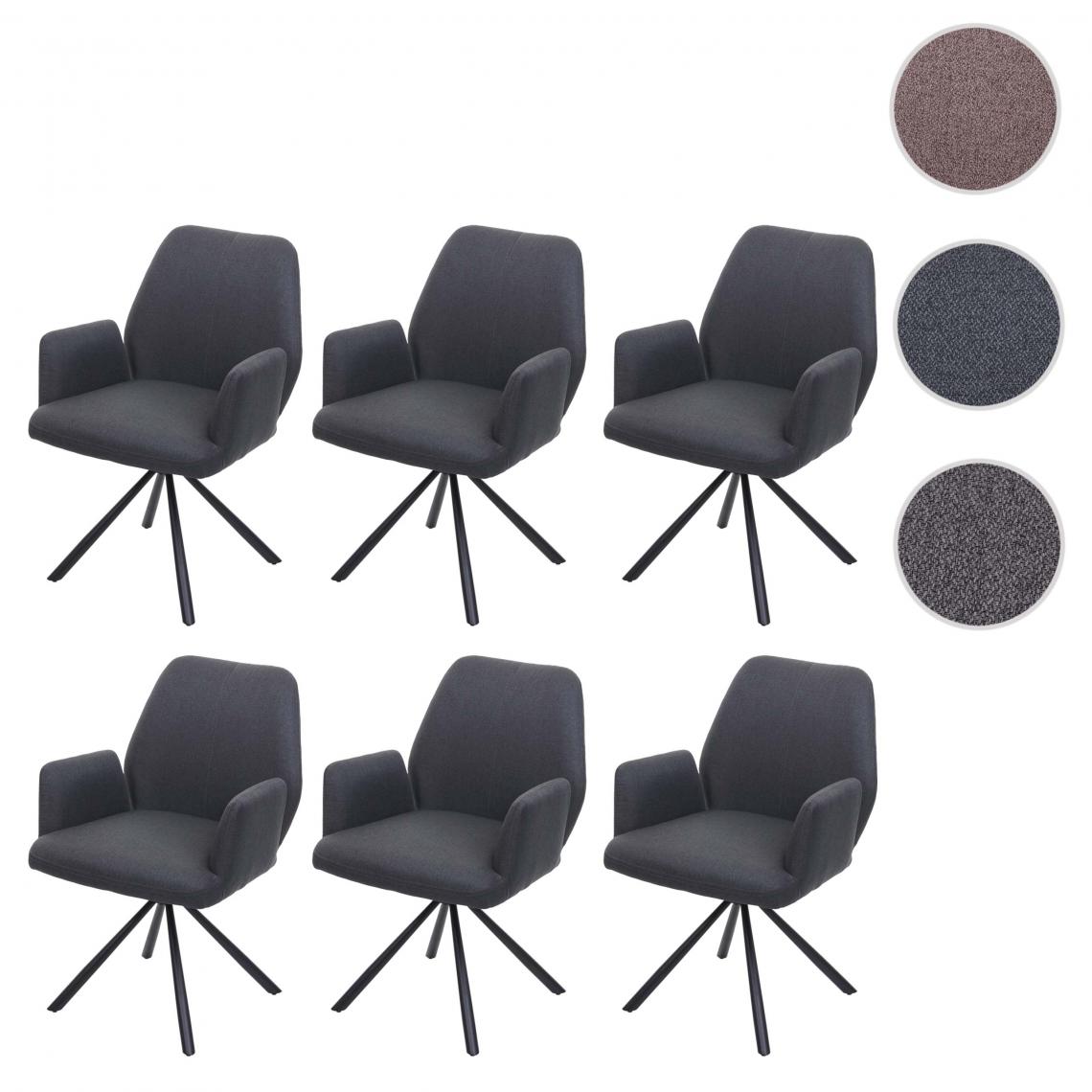 Mendler - 6x chaise de salle à manger HWC-H71, chaise de cuisine chaise inclinable tissu/textile acier ~ gris foncé - Chaises