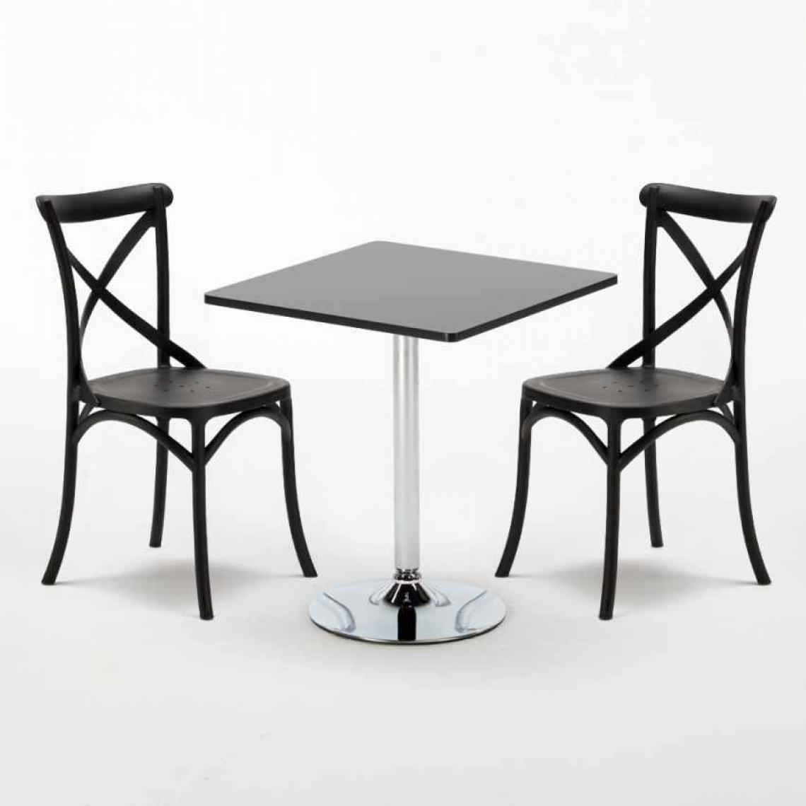 Ahd Amazing Home Design - Table Carrée Noire 70x70cm Avec 2 Chaises Colorées Set Intérieur Bar Café Vintage Mojito, Couleur: Noir - Tables à manger
