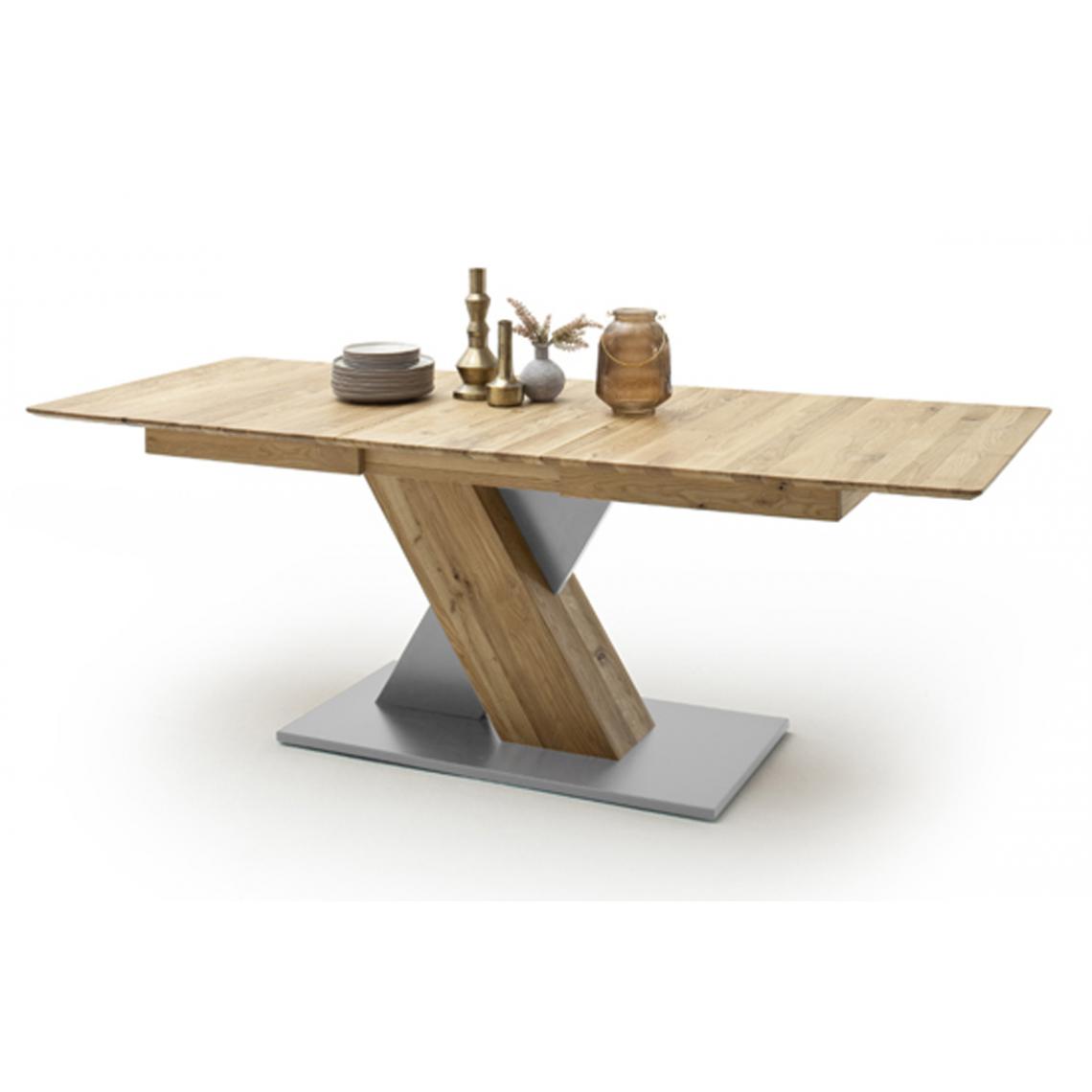 Pegane - Table à manger extensible en chêne sauvage / gris - L.140-185 x H.77 x P.90 cm - Tables à manger