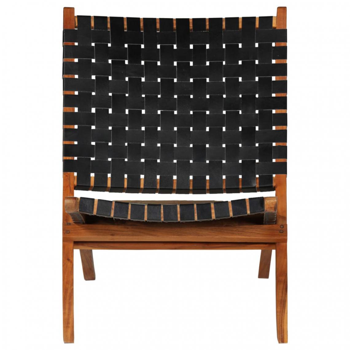 Icaverne - Icaverne - Chaises pliantes et tabourets pliants serie Chaise de relaxation Cuir véritable 59x72x79 cm Bandes Noir - Chaises