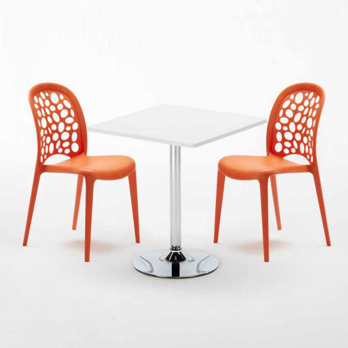 Ahd Amazing Home Design - Table Carrée Blanche 70x70cm Avec 2 Chaises Colorées Set Intérieur Bar Café Weddin Cocktail, Couleur: Orange - Tables à manger