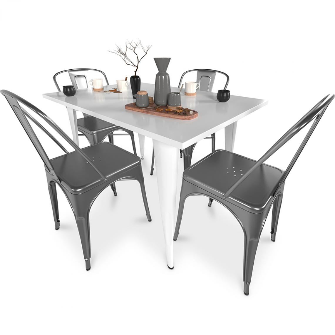 Iconik Interior - Table de salle à manger + 4 chaises de salle à manger Set Bistrot Stylix Design Industriel Métal - Nouvelle Edition Argenté - Chaises