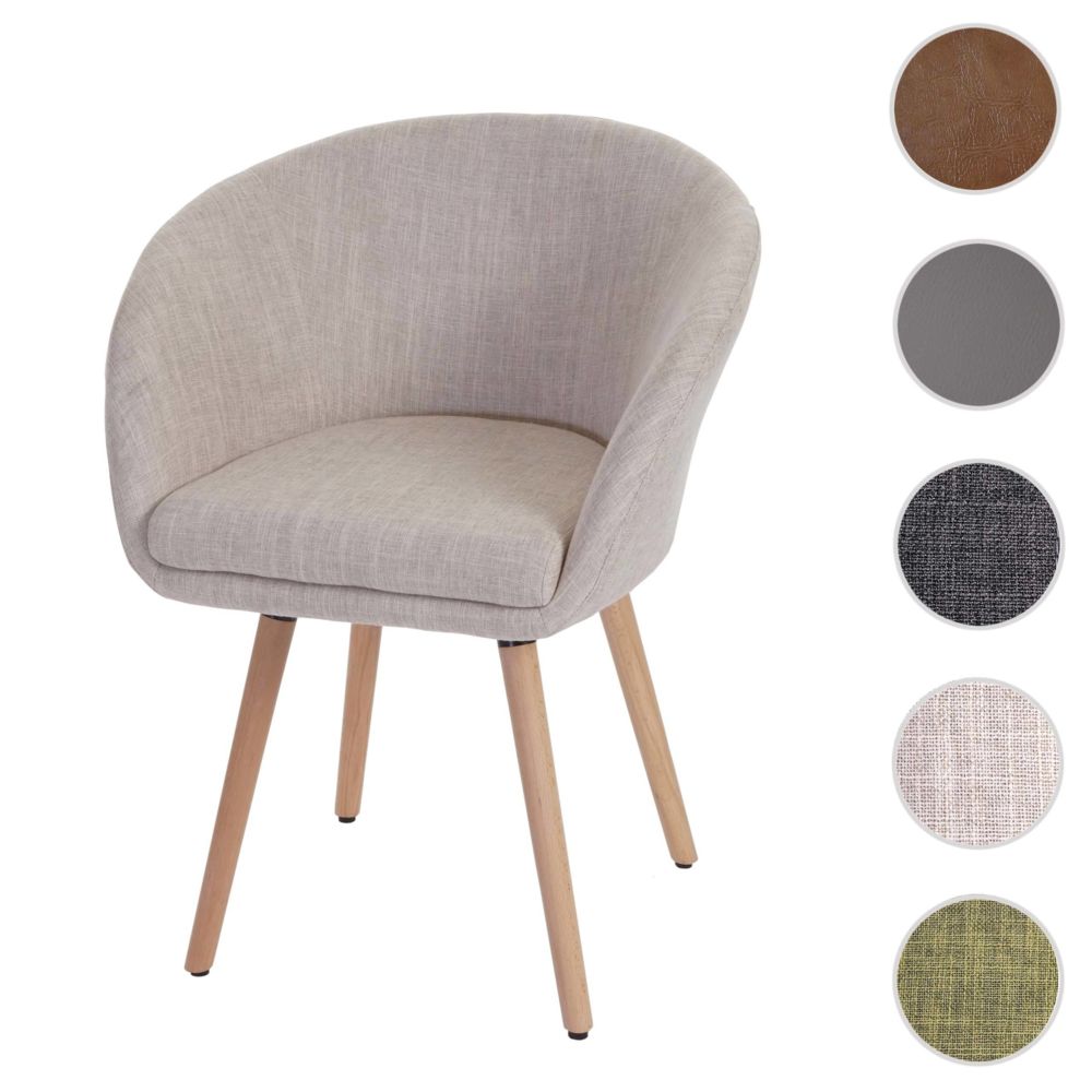 Mendler - Chaise de salle à manger Malmö T633, fauteuil, design rétro des années 50 ~ tissu, crème/gris - Chaises