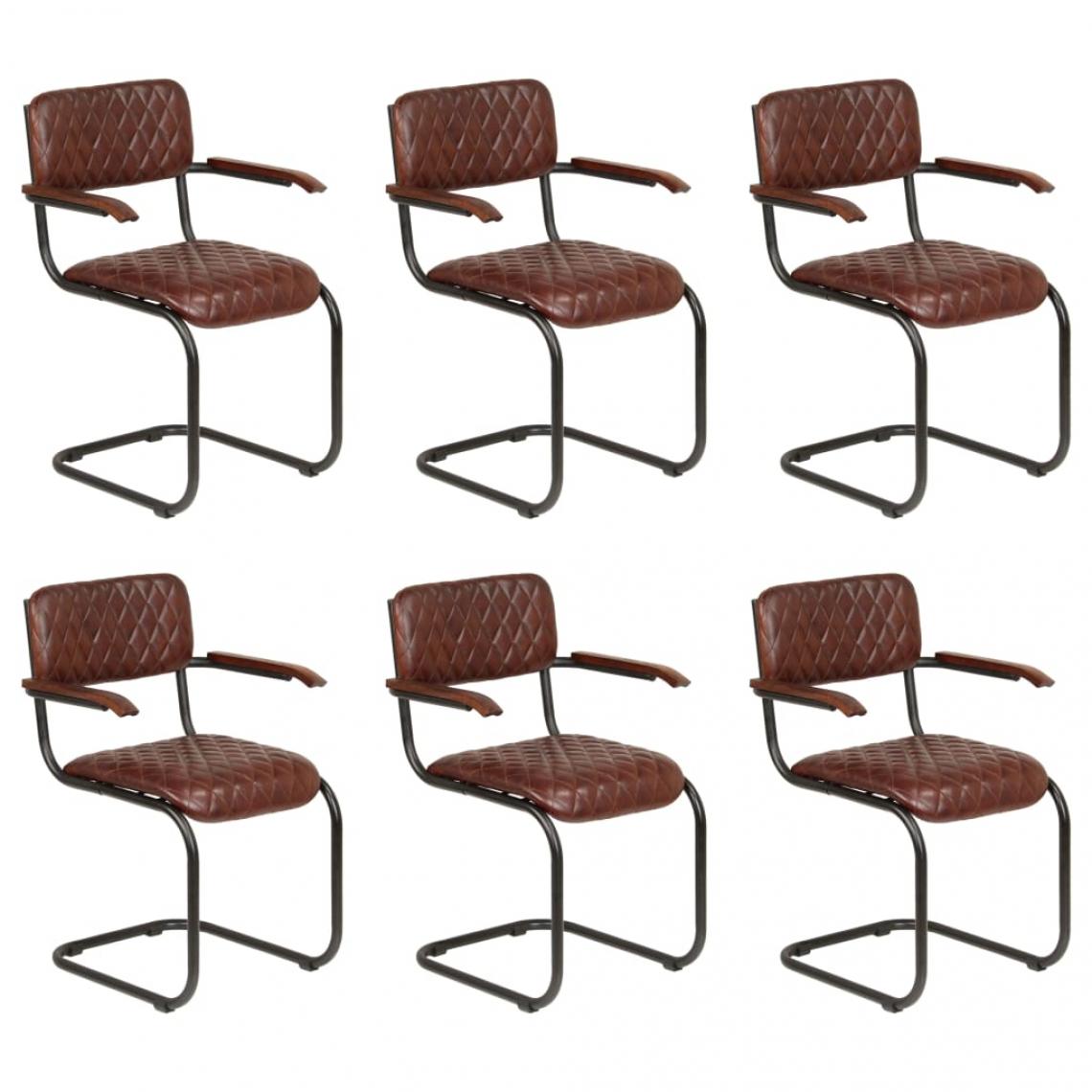 Decoshop26 - Lot de 6 chaises de salle à manger cuisine avec accoudoirs design vintage cuir véritable marron CDS022131 - Chaises