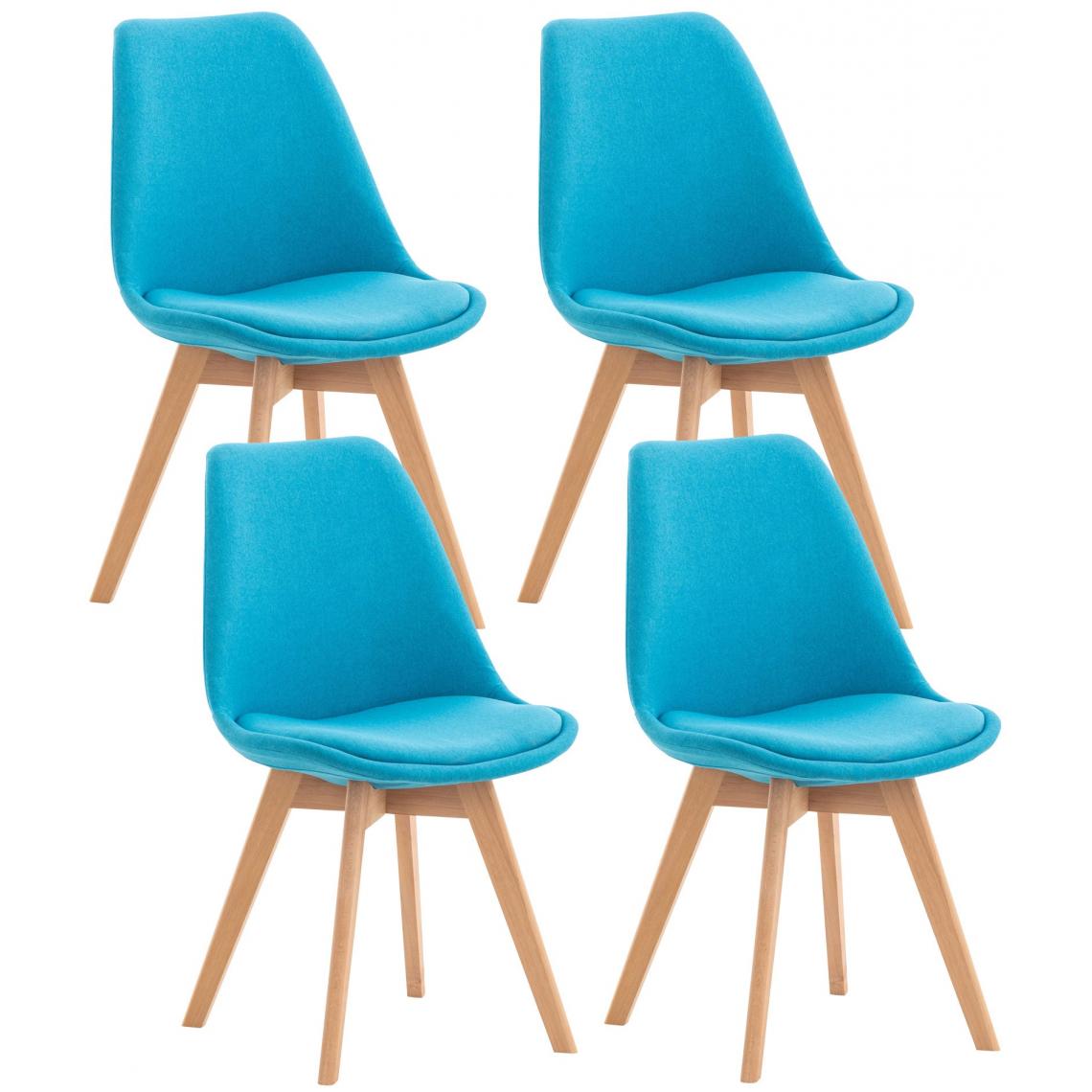 Decoshop26 - Lot de 4 chaises de salle à manger cuisine bureau style scandinave en tissu bleu turquoise pieds en bois CDS10086 - Chaises