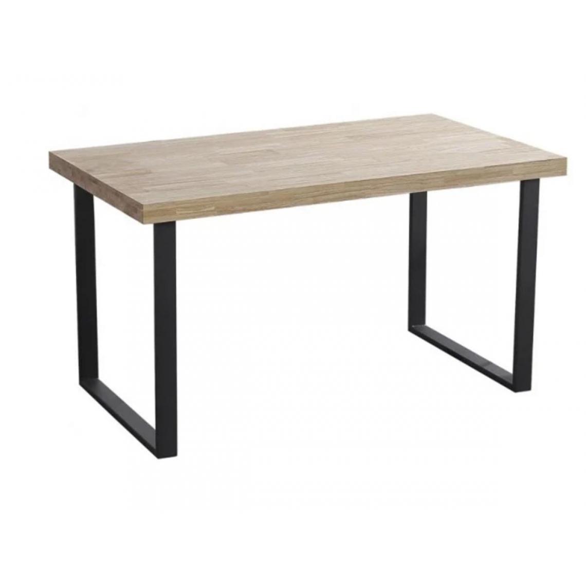 Pegane - Table à manger rectangulaire en bois coloris chêne clair / pieds noir - Longueur 140 x profondeur 80 x hauteur 76 cm - Tables à manger