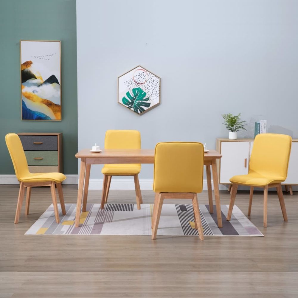 marque generique - Inedit Fauteuils et chaises famille Minsk 4 pcs Chaises de salle à manger Jaune Tissu et chêne massif - Chaises