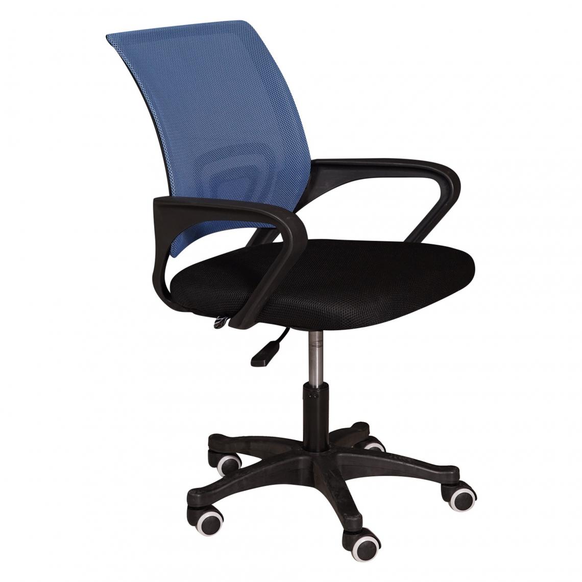 Alter - Chaise de bureau sur roulettes, Chaise relevable avec accoudoirs, Chaise en tissu rembourré avec dossier en résille, cm 62x50h84 / 93, Couleur Noir et Bleu - Chaises