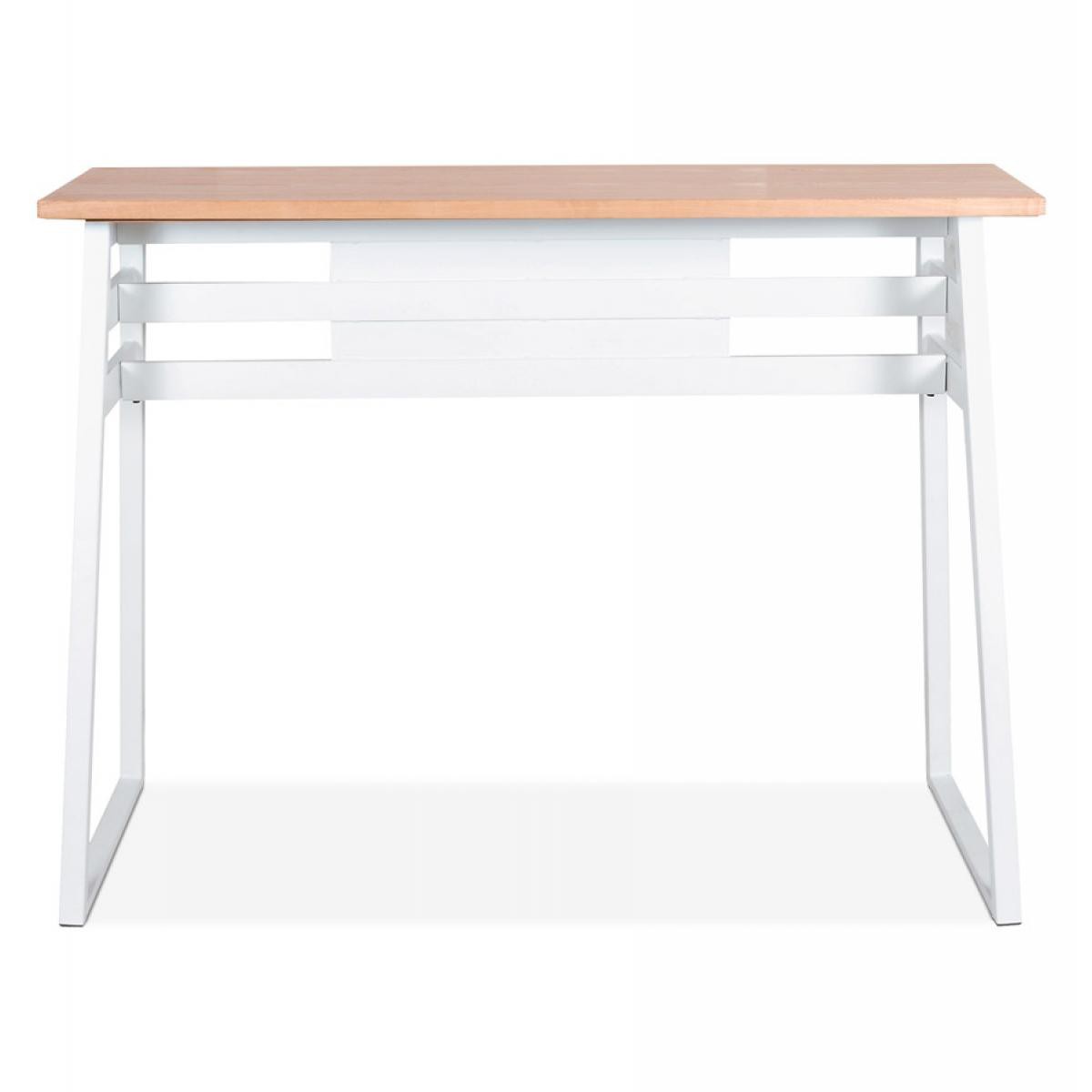 Alterego - Table de bar haute 'NIKI' en bois finition naturelle et pied en métal blanc - 150x60 cm - Tables à manger