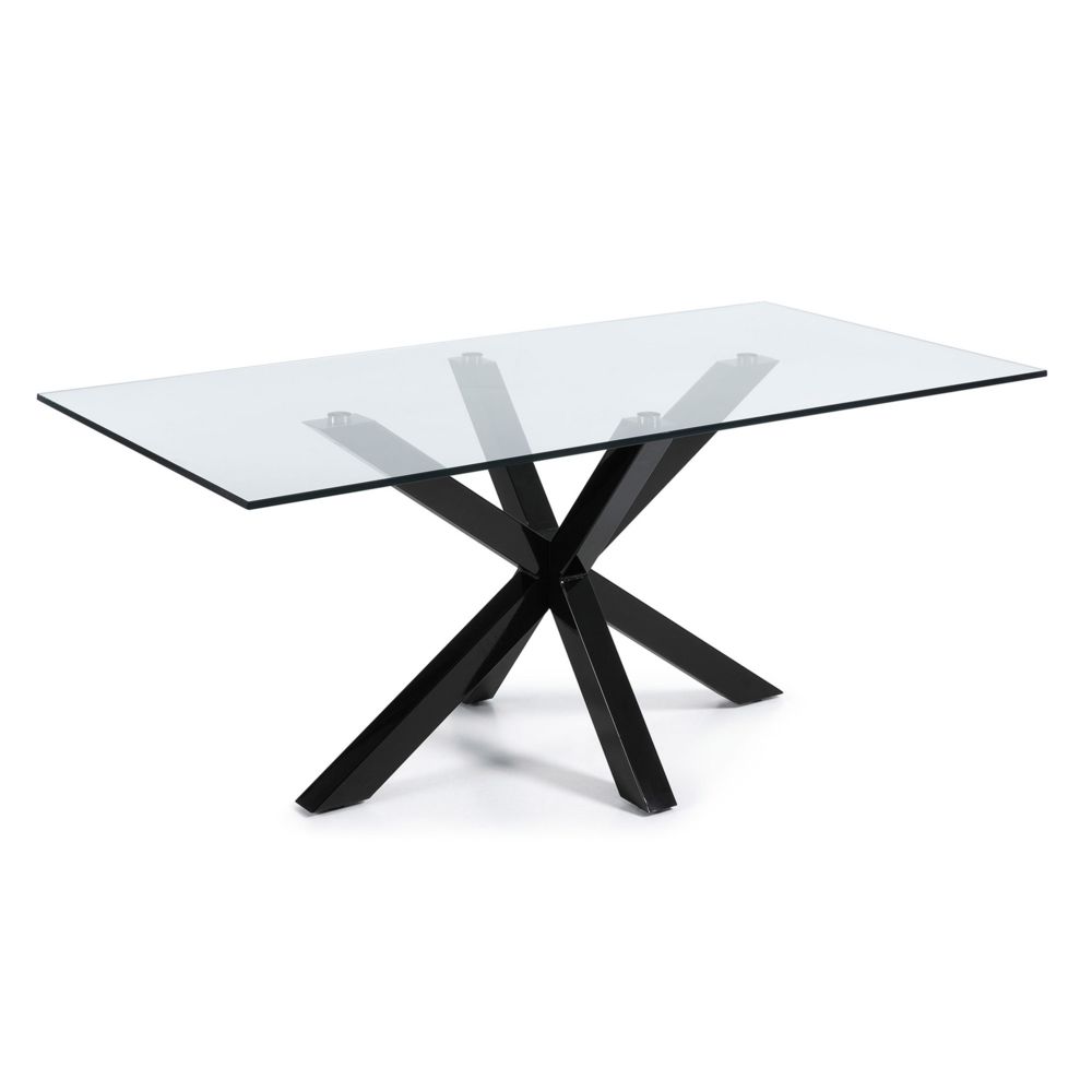 Kavehome - Table Argo 200x100 cm, epoxy noir et verre transparent - Tables à manger