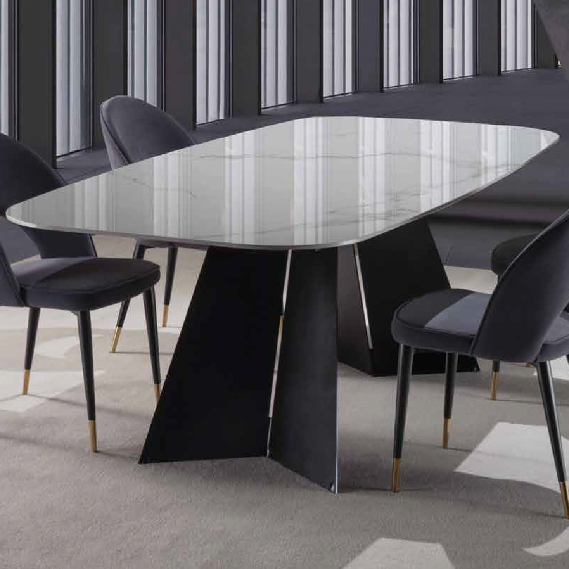 Nouvomeuble - Table 200 cm en grès effet marbre blanc EMPERIA - Tables à manger