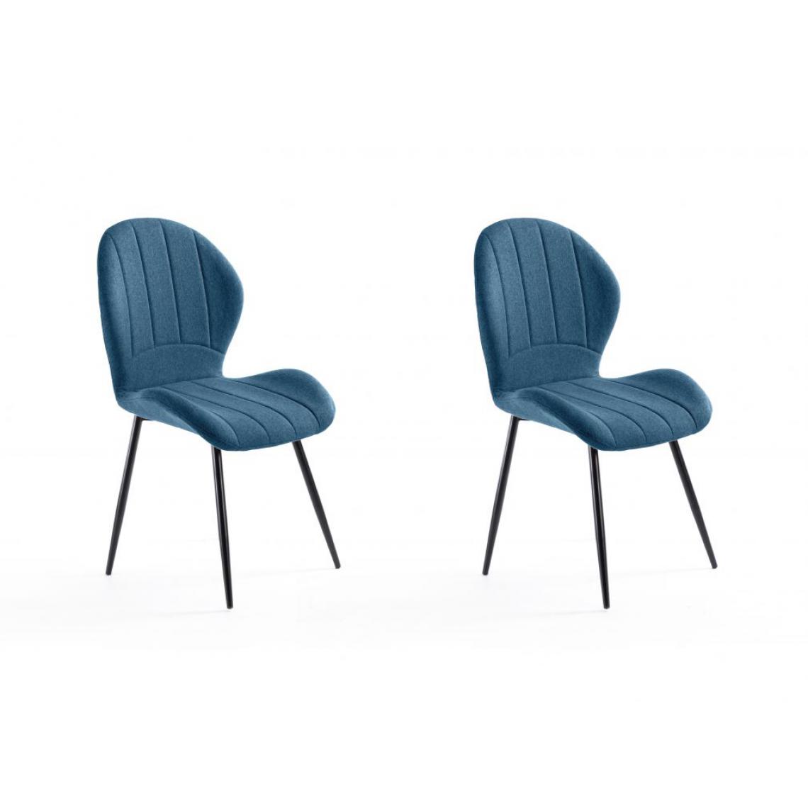 Usinestreet - Lot de 2 chaises design JOYA en tissu et pieds en métal noir - Bleu pétrole - Chaises