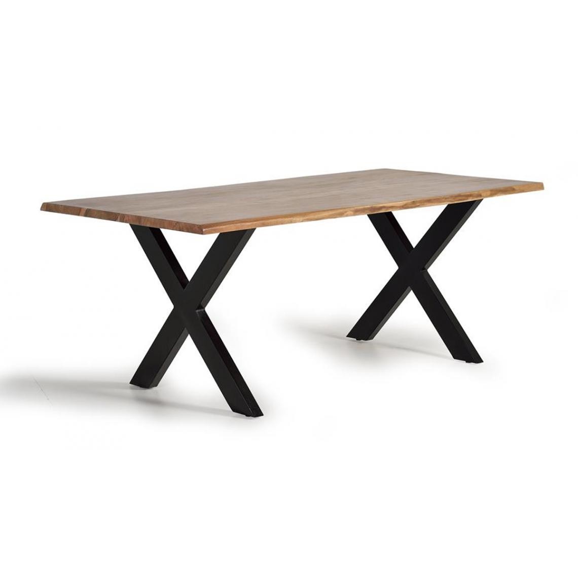Pegane - Table à manger en bois d'acacia et métal coloris naturel et noir - longueur 180 x profondeur 90 x hauteur 78 cm - Tables à manger