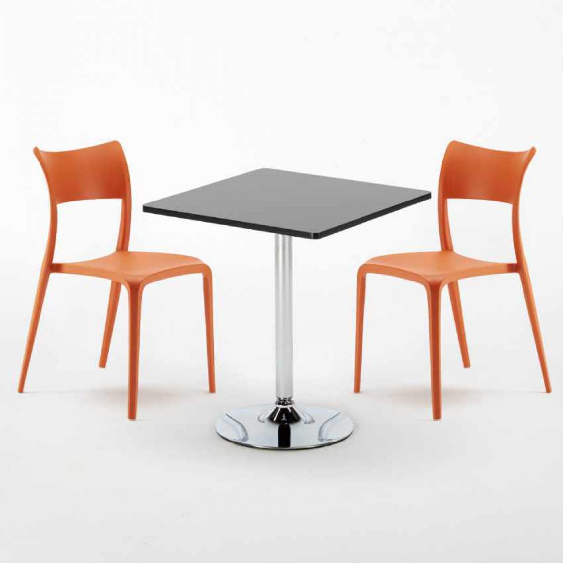 Ahd Amazing Home Design - Table Carrée Noire 70x70cm Avec 2 Chaises Colorées Set Intérieur Bar Café Parisienne Mojito, Couleur: Orange - Tables à manger