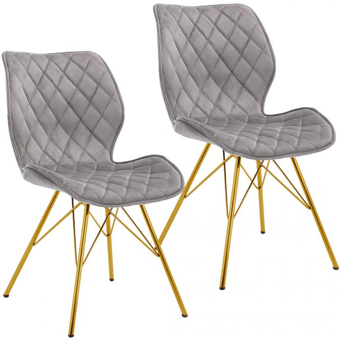 Decoshop26 - 2 chaises de salle à manger design rétro en tissu velours gris pieds métal doré CDS09301 - Chaises