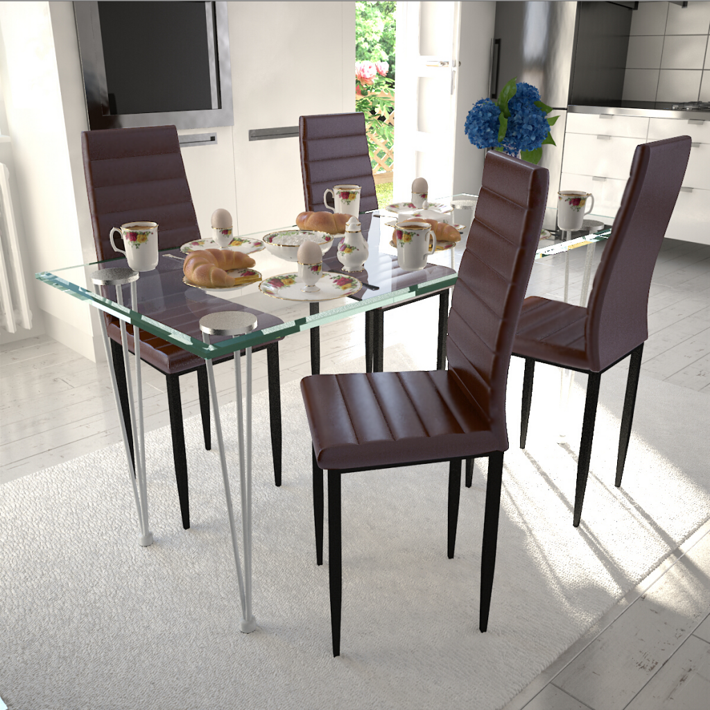 Vidaxl - vidaXL Lot de 4 chaises marron aux lignes fines avec une table en verre - Tables à manger