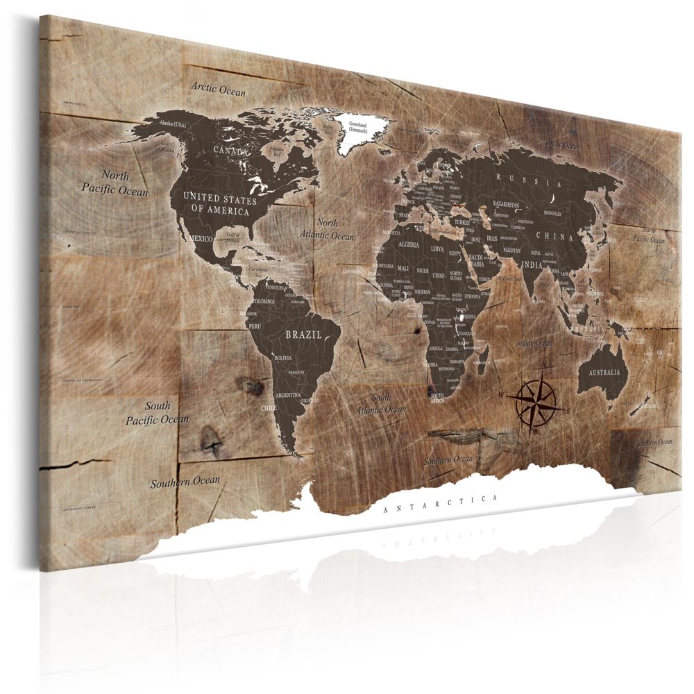 Bimago - Tableau - World Map: Wooden Mosaic - Décoration, image, art | Cartes du monde | - Tableaux, peintures