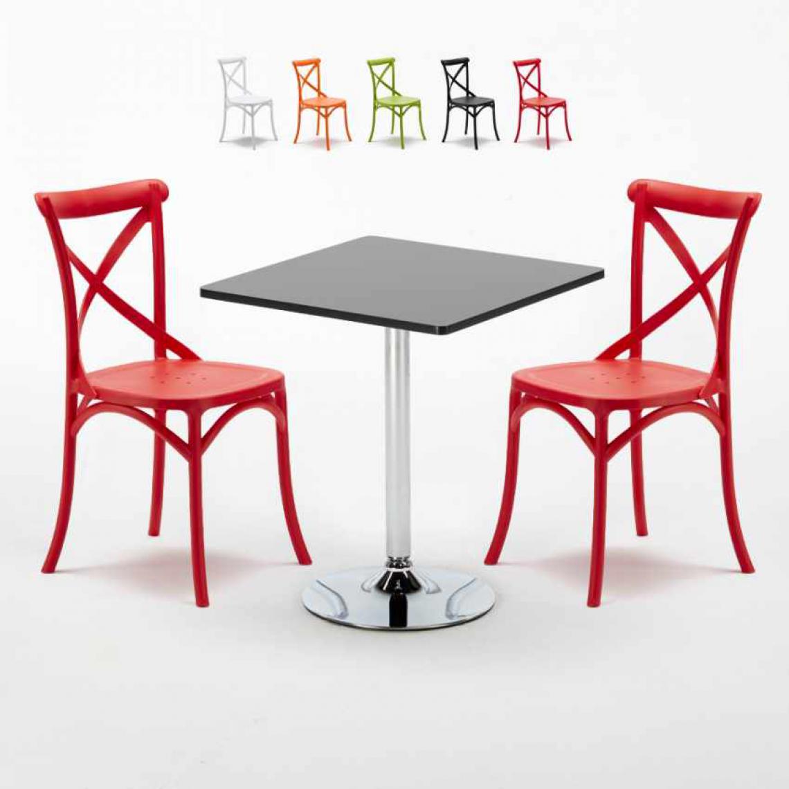 Ahd Amazing Home Design - Table Carrée Noire 70x70cm Avec 2 Chaises Colorées Set Intérieur Bar Café Vintage Mojito, Couleur: Rouge - Tables à manger