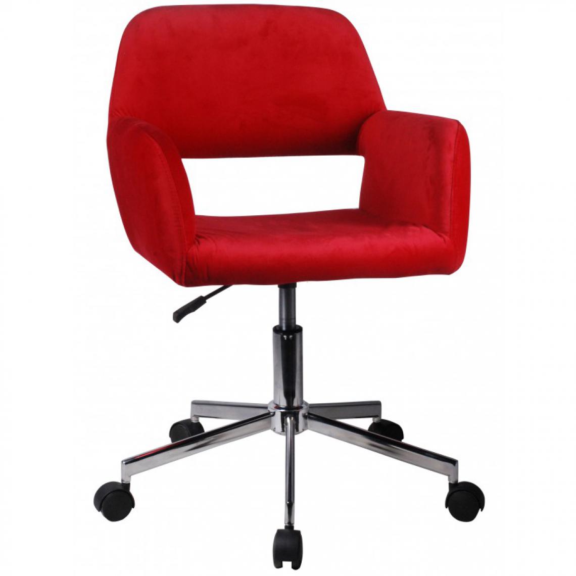 Hucoco - ANISA | Chaise pivotante en velours élégant | Chaise de bureau | Base en acier chromé | Réglable en hauteur 78-90cm - Rouge - Chaises
