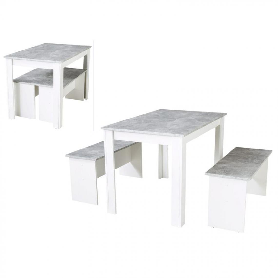 But - Ensemble table à manger et 2 bancs design PASTA Blanc et imitation béton - Tables à manger