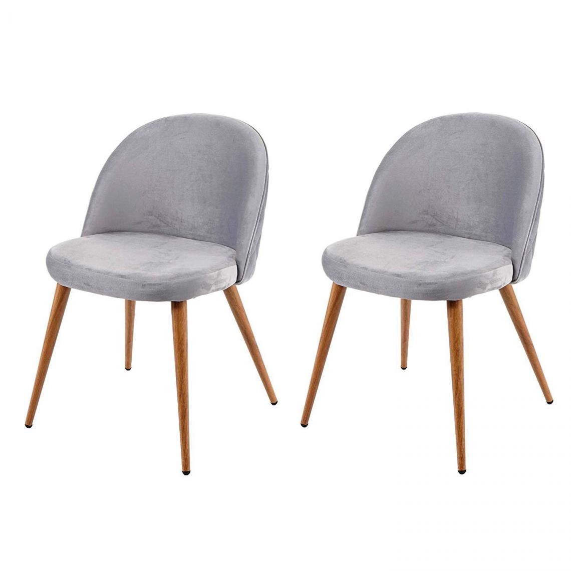 Decoshop26 - Lot de 2 chaises de salle à manger tissu velours gris clair en bois style rétro CDS04418 - Chaises