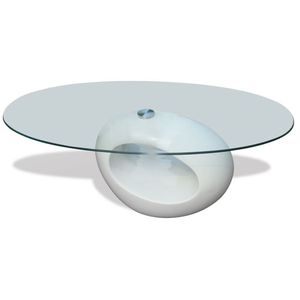 Vidaxl - vidaXL Table basse avec dessus de table en verre ovale Blanc brillant - Tables à manger