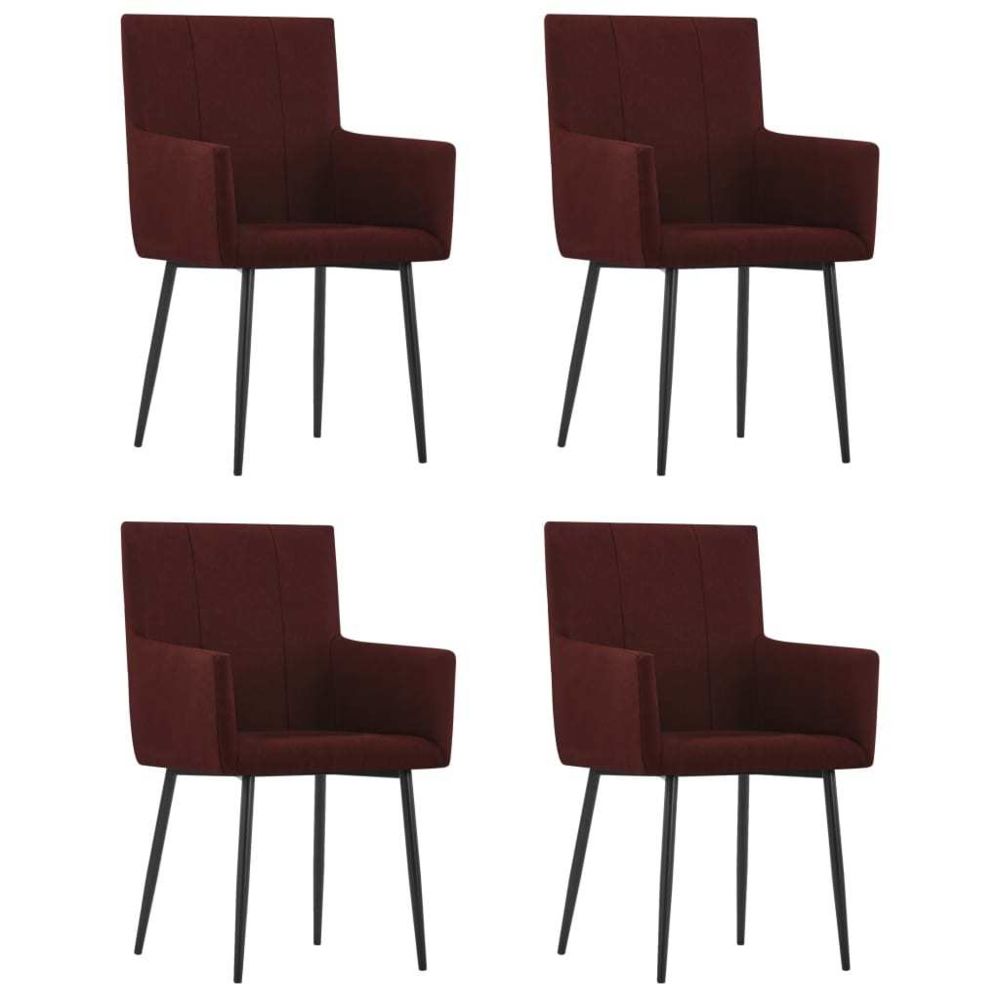 marque generique - Joli Fauteuils et chaises reference San José Chaises à dîner avec accoudoirs 4 pcs Rouge bordeaux Tissu - Chaises