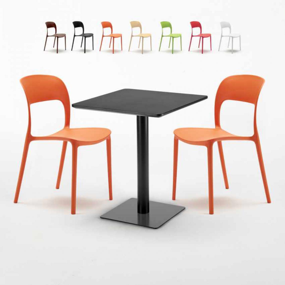 Ahd Amazing Home Design - Table noir carrée 60x60 avec deux chaises colorées Restaurant Licorice, Couleur: Orange - Tables à manger