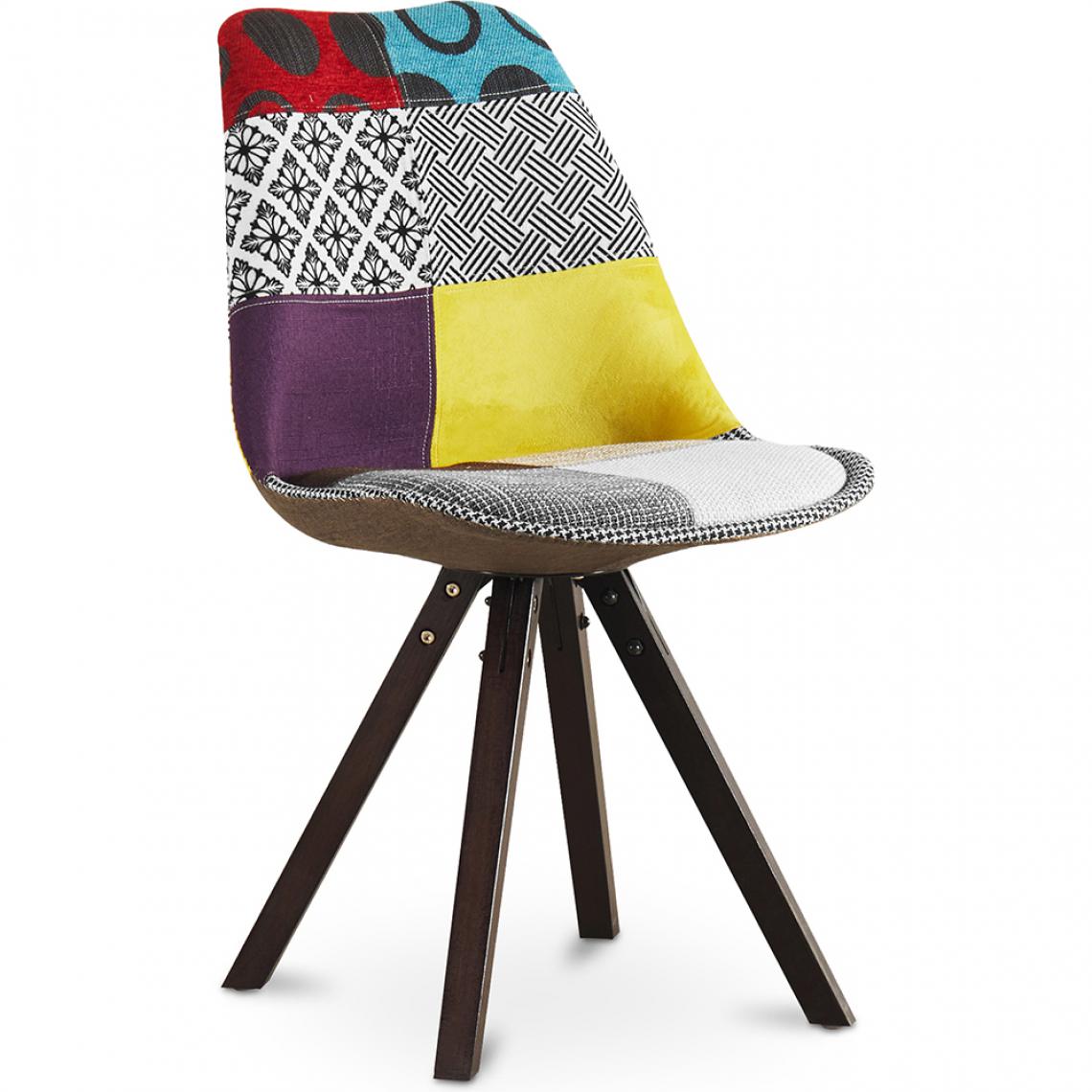 Iconik Interior - Chaise à manger Deswick design scandi rétro pieds foncés - multicolore premium - Patchwork Ray - Chaises