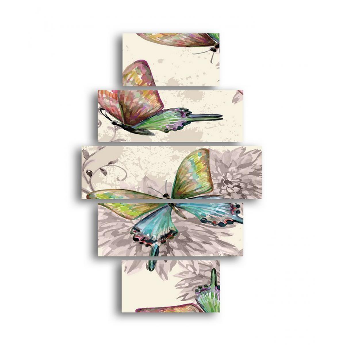 Homemania - HOMEMANIA Tableau Papillons - 5 pièces - Animaux - par salon, pièce - Multicouleur en MDF, 95 x 0,3 x 60 cm - Tableaux, peintures