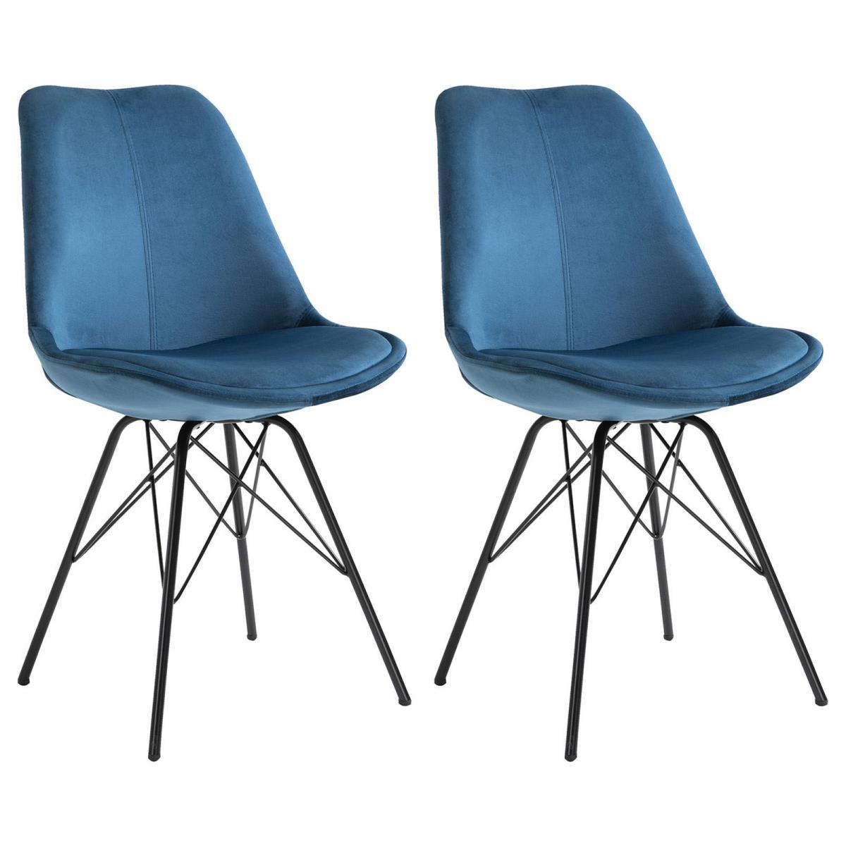 Idimex - Lot de 2 chaises EVEREST, en velours bleu - Chaises