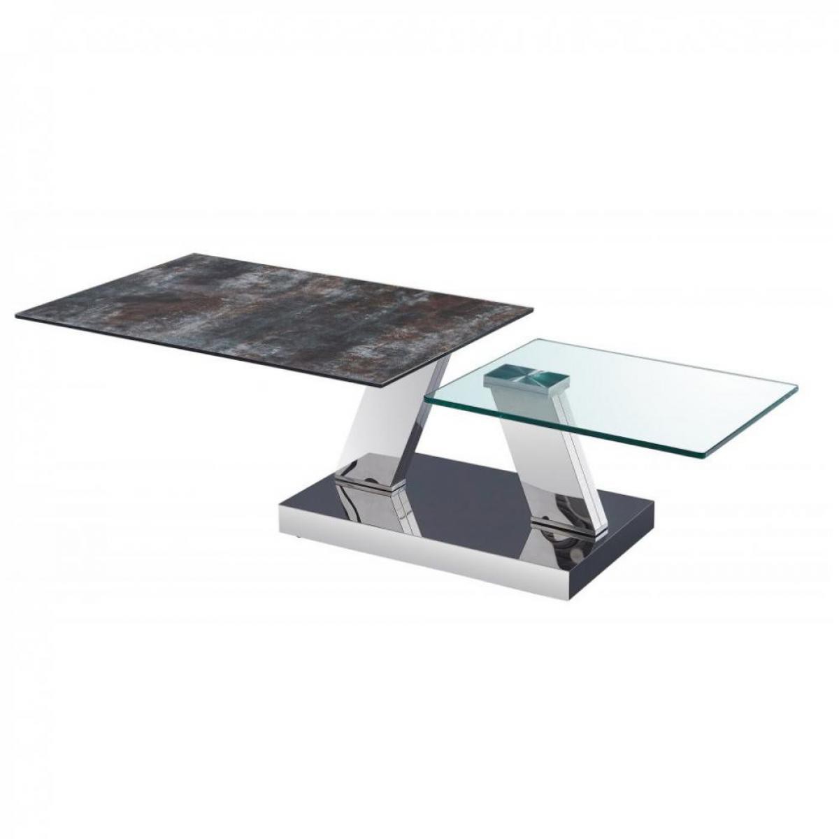 Inside 75 - Table OPEN à doubles plateaux pivotants en verre trempé et céramique ANTHRACITE - Tables à manger