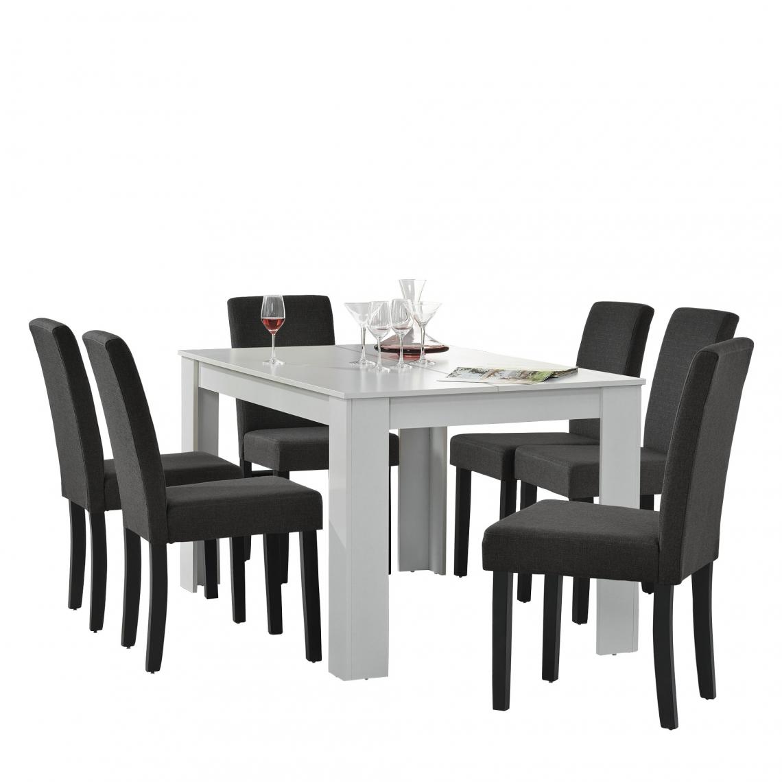 Helloshop26 - Table de salle à manger (blanc) + 6 chaise de salle à manger en gris foncé - 140x90cm 03_0004237 - Tables à manger