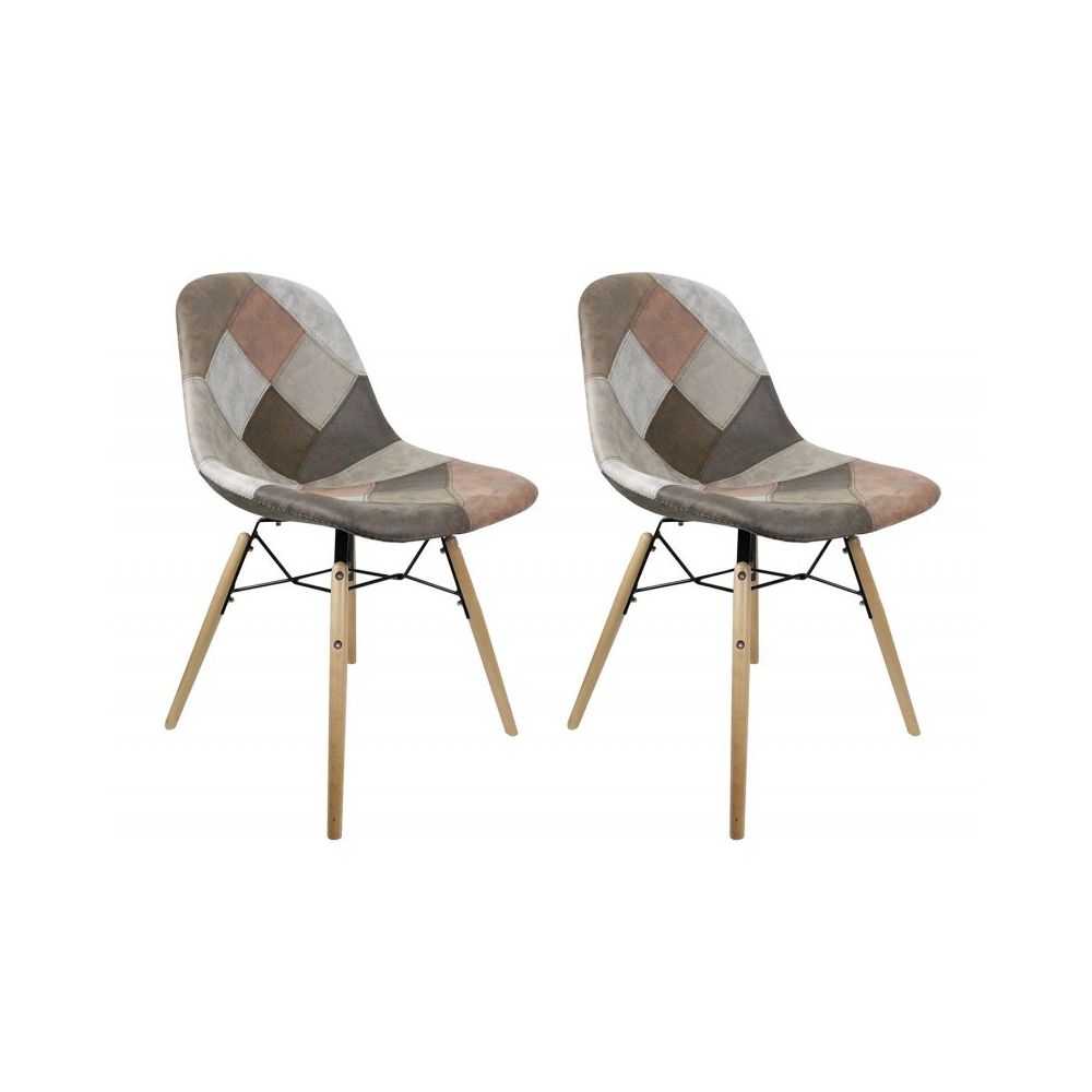 Meubletmoi - Lot 2 chaises patchwork taupe - effet vieux cuir doux - SIMON - Chaises