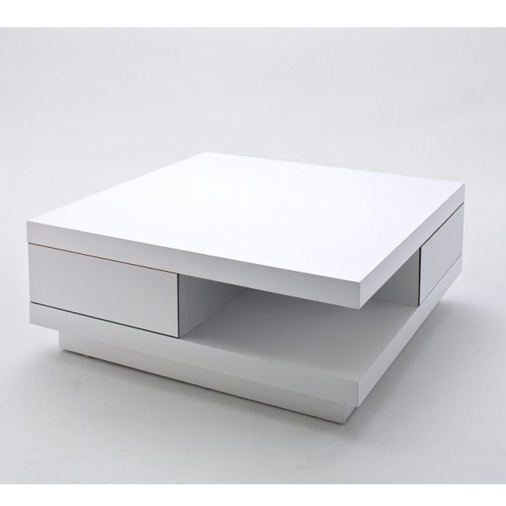 Inside 75 - Table Basse carrée ALBI finition laquée blanc brillant 2 tiroirs - Tables à manger