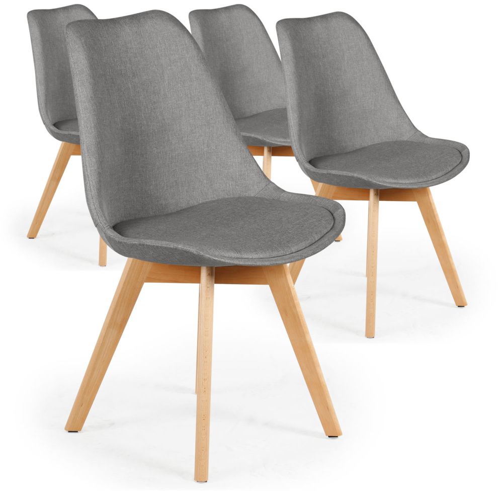 MENZZO - Lot de 4 chaises scandinaves Conor tissu Gris - Chaises