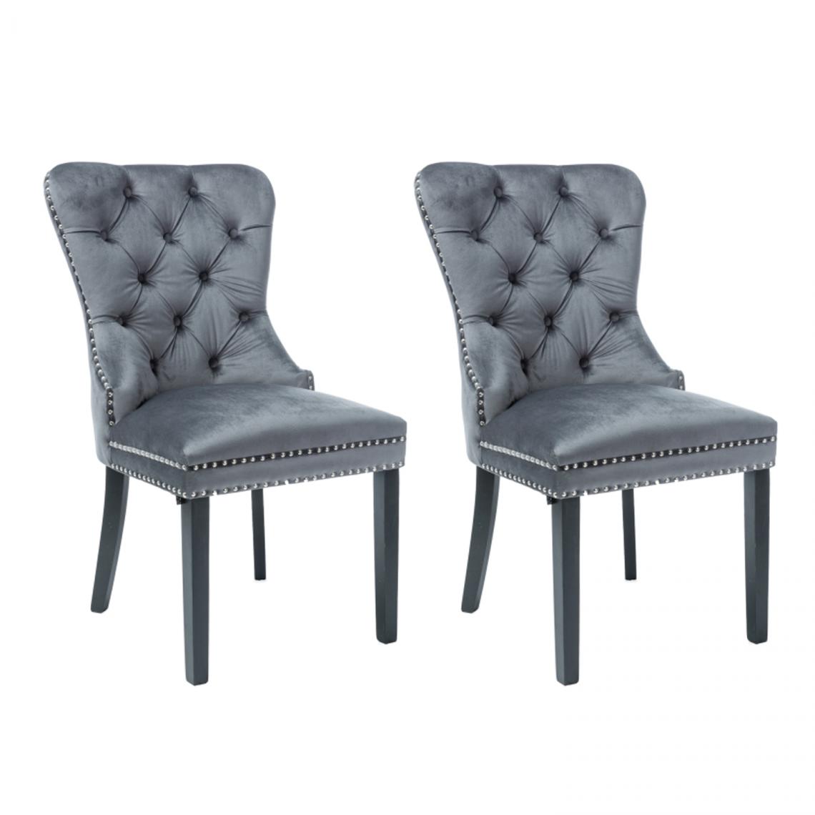 Hucoco - AMANDI - Lot de 2 chaises en tissu velouté -98x56x45 cm - Structure en bois - Style glamour - Gris - Chaises
