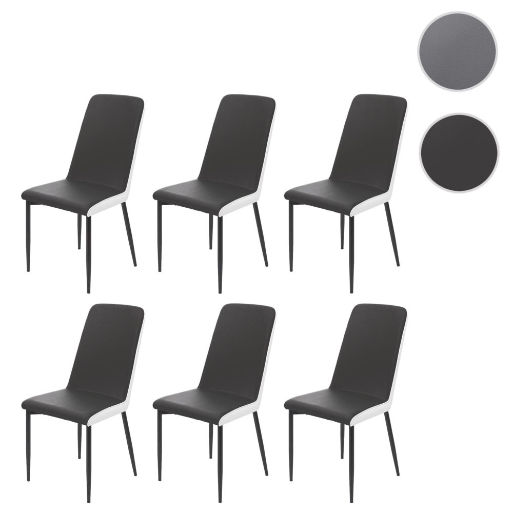 Mendler - 6x chaise de salle à manger HWC-F26, chaise de cuisine, similicuir ~ siège noir - Chaises