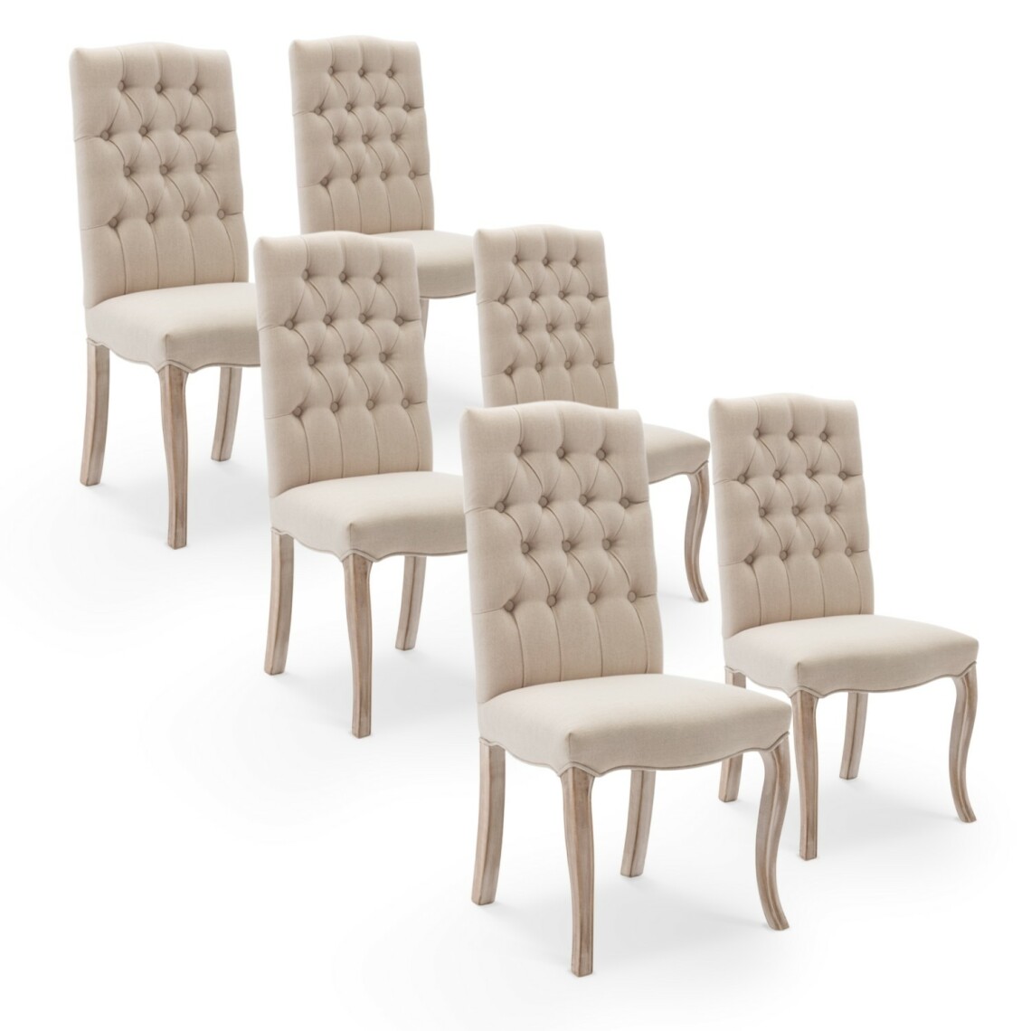 marque generique - Lot de 6 chaises capitonnées Jade tissu beige - Chaises