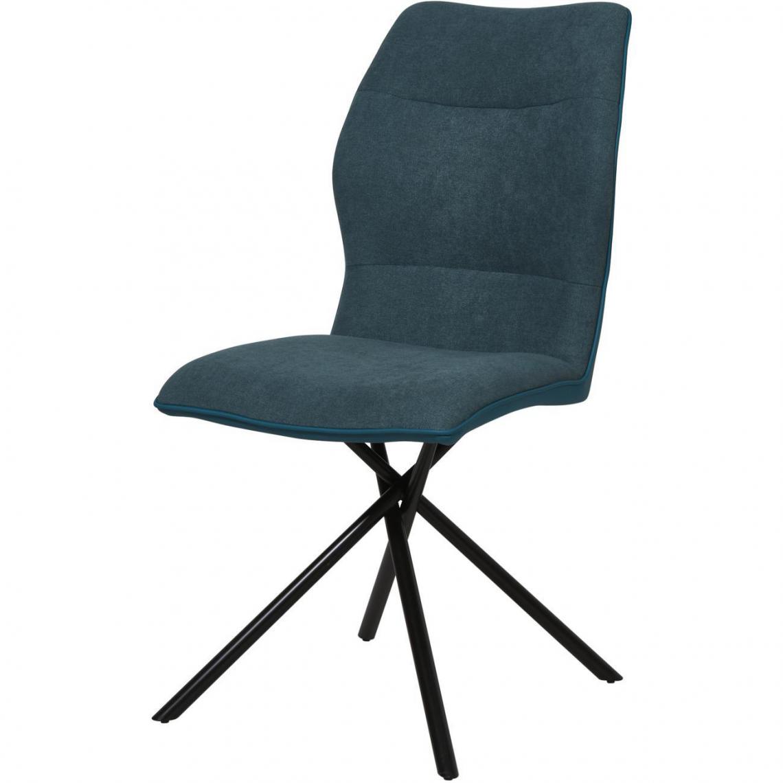 ATHM DESIGN - Lot de 2 - Chaise MIKADO Bleu Canard - assise Tissu et cuir PU pieds Metal - Chaises