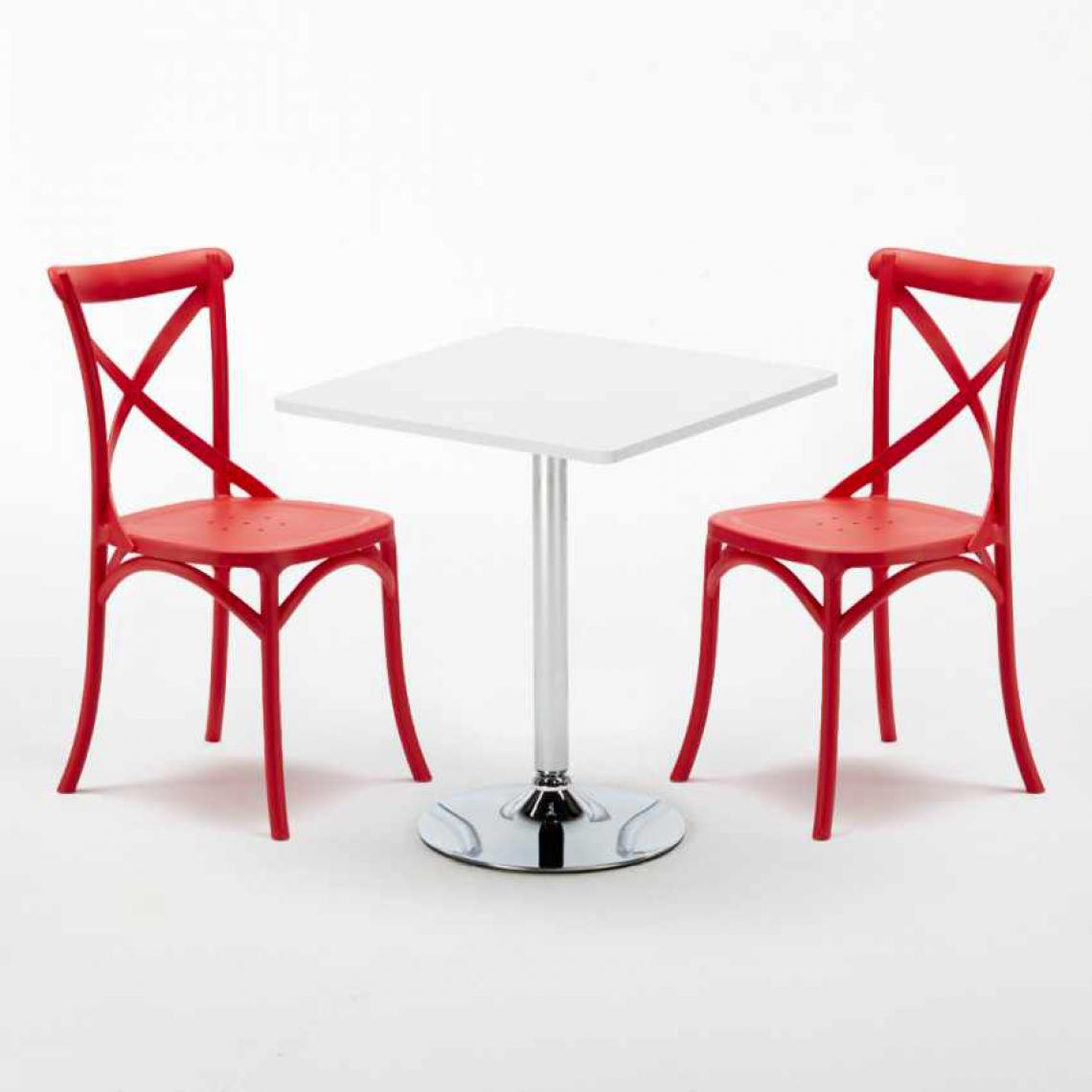 Ahd Amazing Home Design - Table Carrée Blanche 70x70cm Avec 2 Chaises Colorées Set Intérieur Bar Café Vintage Cocktail, Couleur: Rouge - Tables à manger