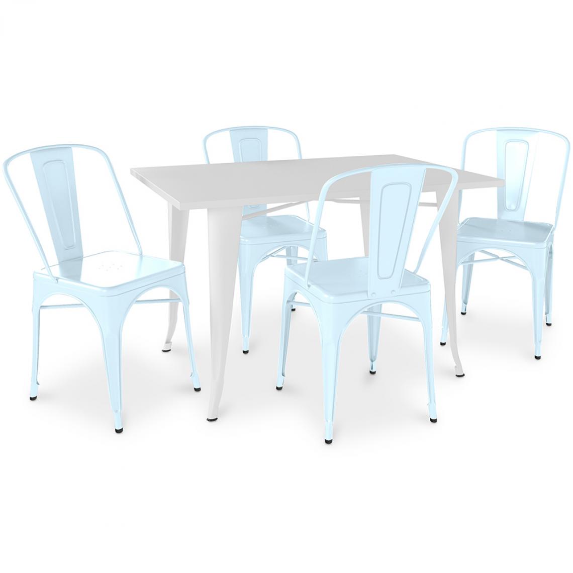 Iconik Interior - Table de salle à manger + 4 chaises de salle à manger Set Bistrot Stylix Design Industriel Métal - Nouvelle Edition Bleu clair - Chaises