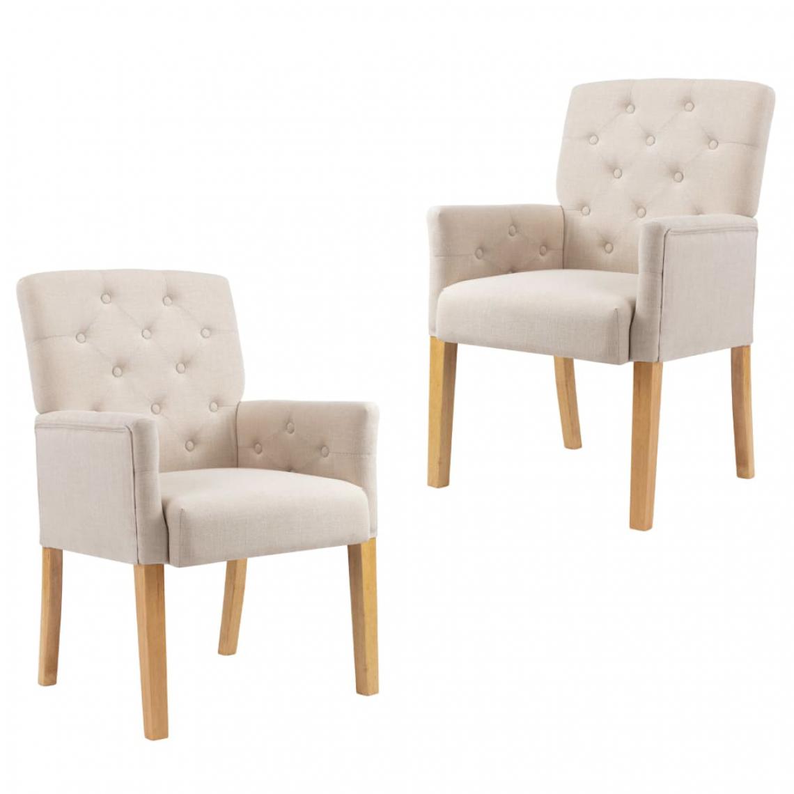 Icaverne - Esthetique Fauteuils et chaises edition Sucre Chaises de salle à manger avec accoudoirs 2 pcs Beige Tissu - Chaises