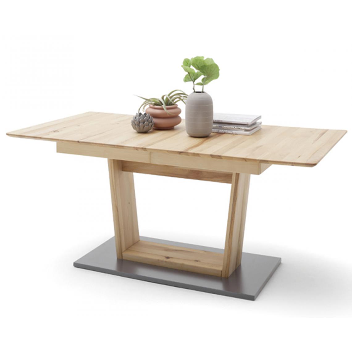 Pegane - Table à manger extensible en hêtre massif huilé / gris - L.140-185 x H.77 x P.90 cm - Tables à manger
