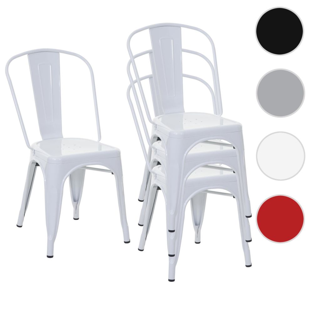 Mendler - 4x chaise de bistro HWC-A73, chaise empilable, métal, design industriel ~ blanc - Chaises